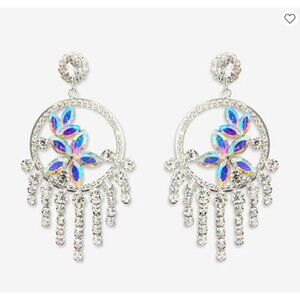 New Bijoux Bar Clear Circular Crystal Earrings Dangles & Blue Marquis Flowers
